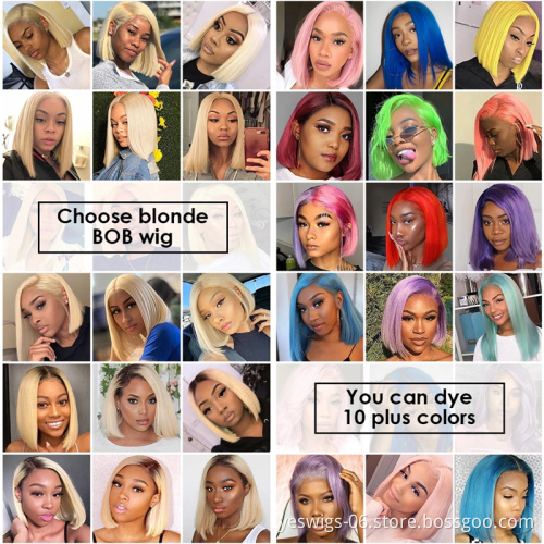 Yeswigs 1B Pink Red Grey 613 Honey Blonde Short Bob Wig Raw Indian Virgin Human Hair Straight Lace Front Wig Bob Human Hair Wigs